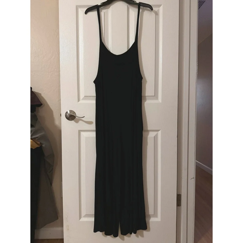 elloh‎ black wide leg jumpsuit spaghetti strap one piece women's size Large